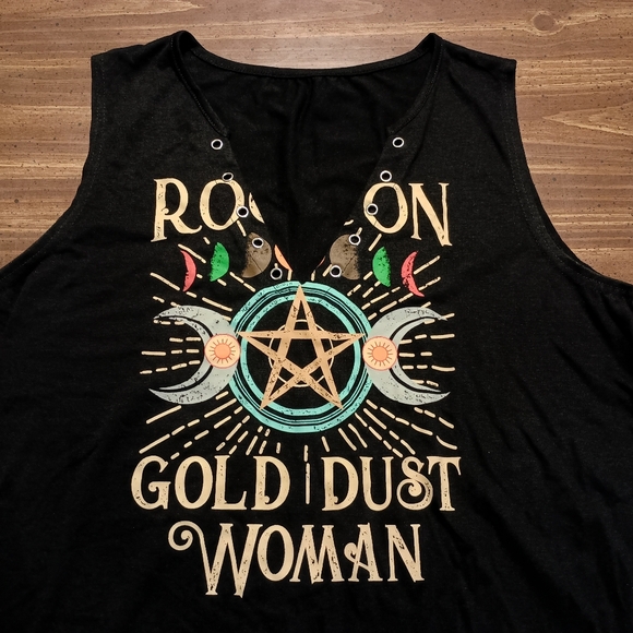 FLEETWOOD MAC TANK TOP - Women's XL // Gold Dust Woman Stevie Lyric V-Neck - Picture 1 of 5